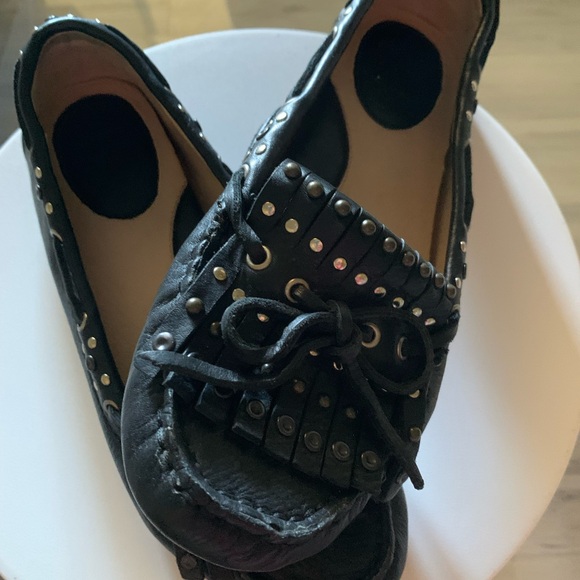FRYE Reagan Black Leather Moccasins with Studded Detailing - Picture 11 of 16
